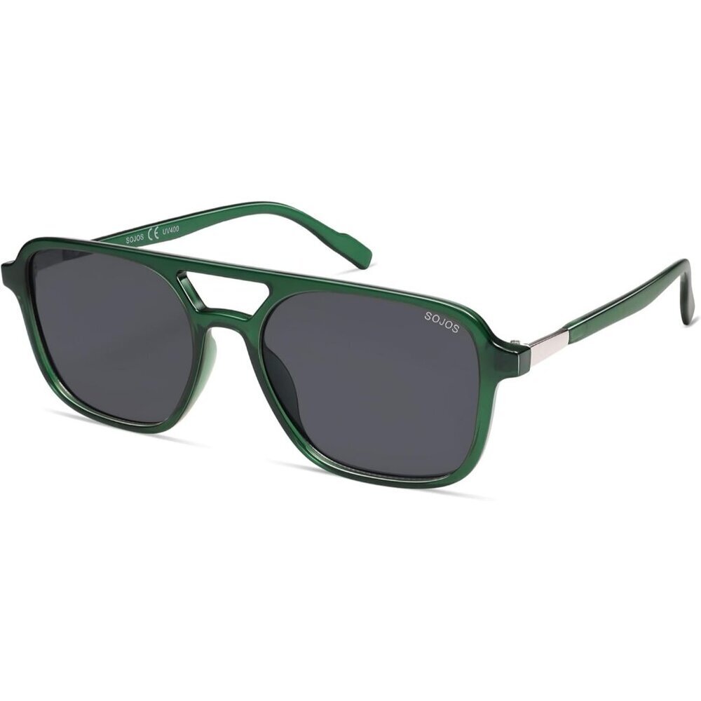 Women's Green Grey Trendy Rectangle Retro Aviator Sunglasses Elegant Frame